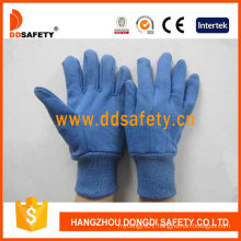 Blue Cotton Work Gloves with Mini Dots on Palm Finger Dcd309
